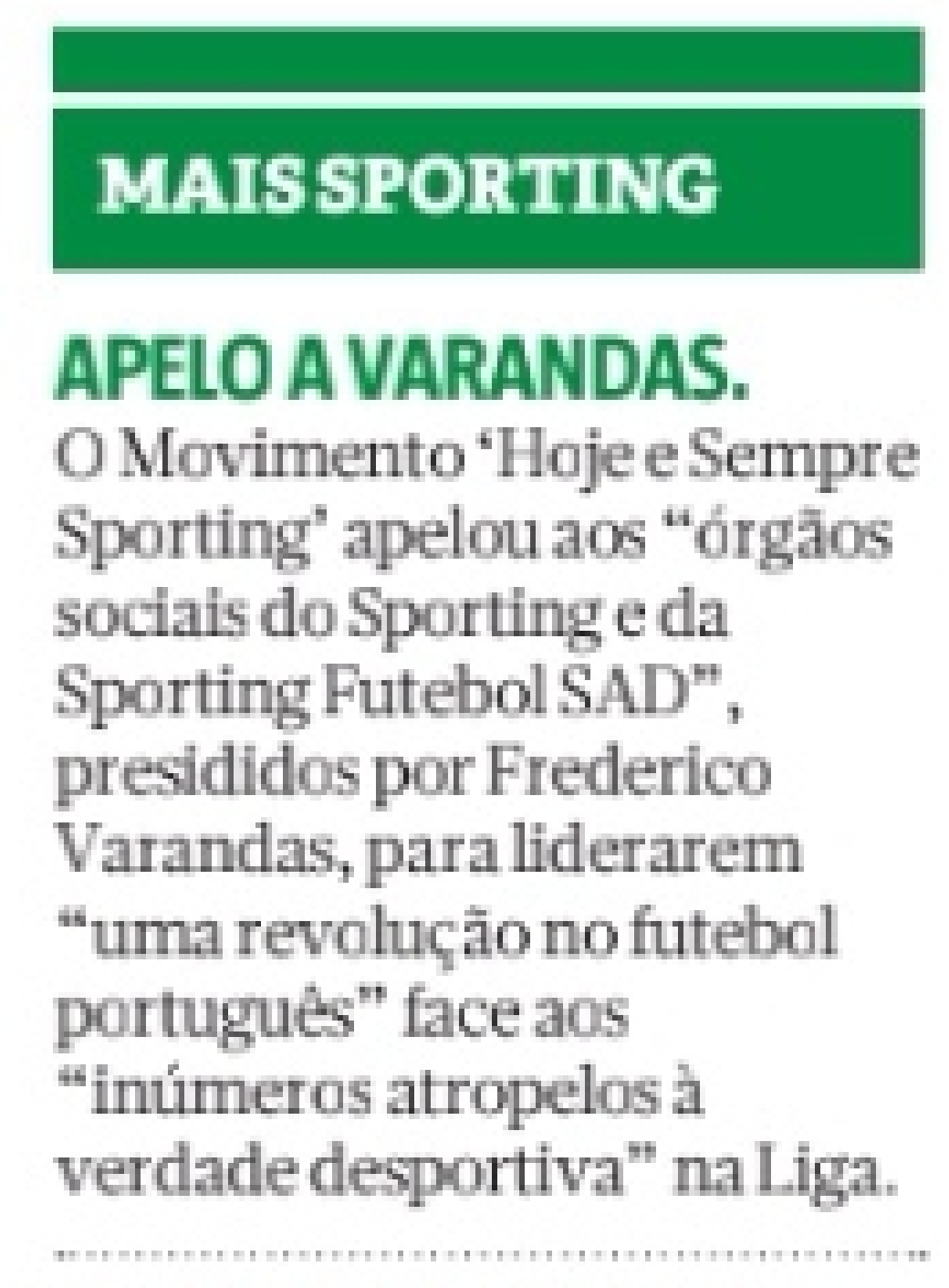 Movimento Hoje e Sempre Sporting e a mudança do futebol portugues